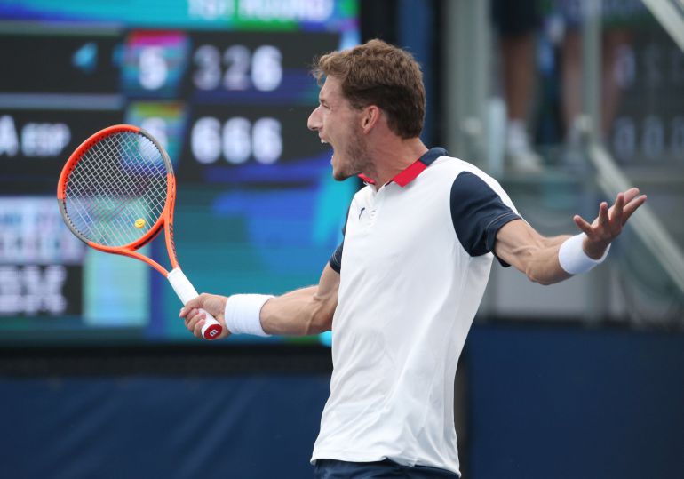 Aug 28, 2017; New York, NY, USA; Pablo Carreno Busta of Spain celebrates after recording match point against Evan King of the United States on day one of the U.S. Open tennis tournament at USTA Billie Jean King National Tennis Center. Mandatory Credit: Jerry Lai-USA TODAY Sports Aug 28, 2017; New York, NY, USA; Pablo Carreno Busta of Spain celebrates after recording match point against Evan King of the United States on day one of the U.S. Open tennis tournament at USTA Billie Jean King National Tennis Center. Mandatory Credit: Jerry Lai-USA TODAY Sports