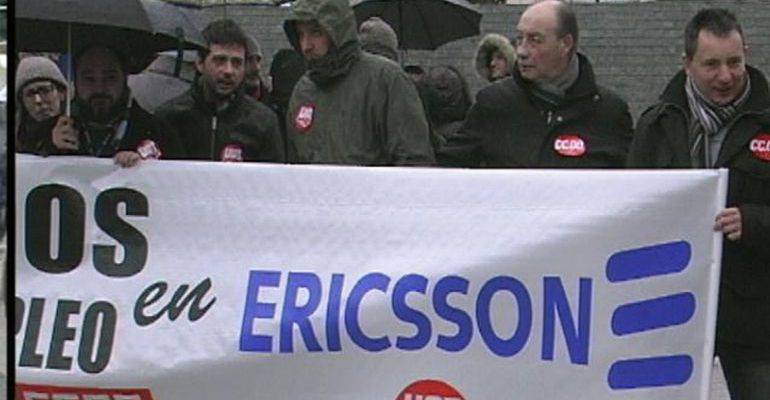 Los trabajadores de Ericsson durante una concentración Los trabajadores de Ericsson durante una concentración