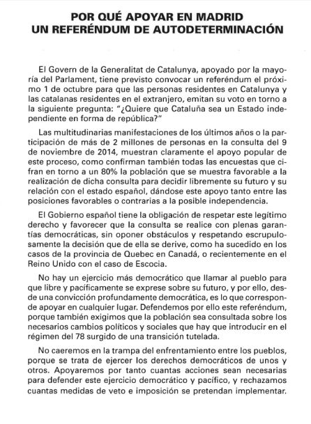 Manifesto de la Asociación de Madrileños por el Derecho a Decidir tras la prohibición del acto en Matadero Manifesto de la Asociación de Madrileños por el Derecho a Decidir tras la prohibición del acto en Matadero