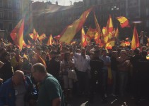 Centenares de banderas de España en la Plaza Mayor de Valladolid