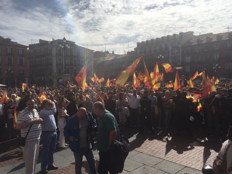 Centenares de banderas de España en la Plaza Mayor de Valladolid este mediodía Centenares de banderas de España en la Plaza Mayor de Valladolid este mediodía