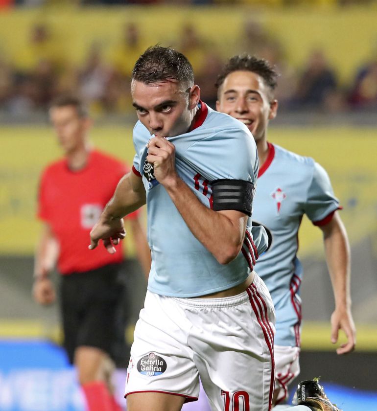 Iago Aspas celebra uno de los tres goles marcados en el estadio de Gran Canaria Iago Aspas celebra uno de los tres goles marcados en el estadio de Gran Canaria