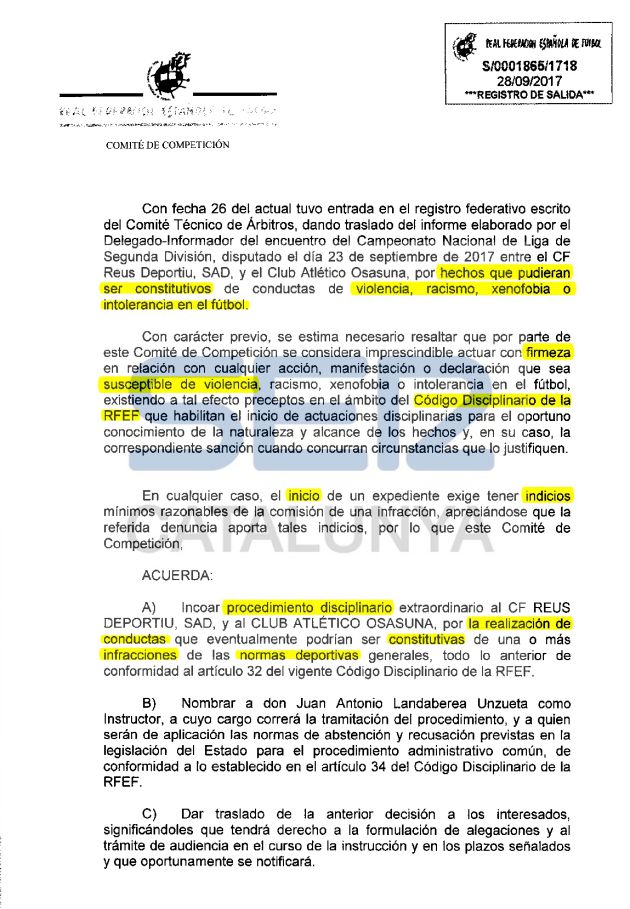 El Comitè de Competició va obrir expedient al Reus per la senyera i per càntics d'independència El Comitè de Competició va obrir expedient al Reus per la senyera i per càntics d'independència