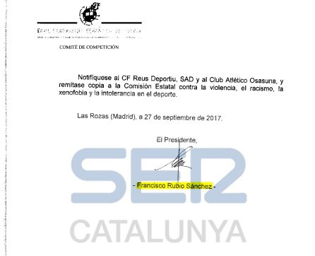 El Comitè de Competició va obrir expedient al Reus per la senyera i per càntics d'independència El Comitè de Competició va obrir expedient al Reus per la senyera i per càntics d'independència