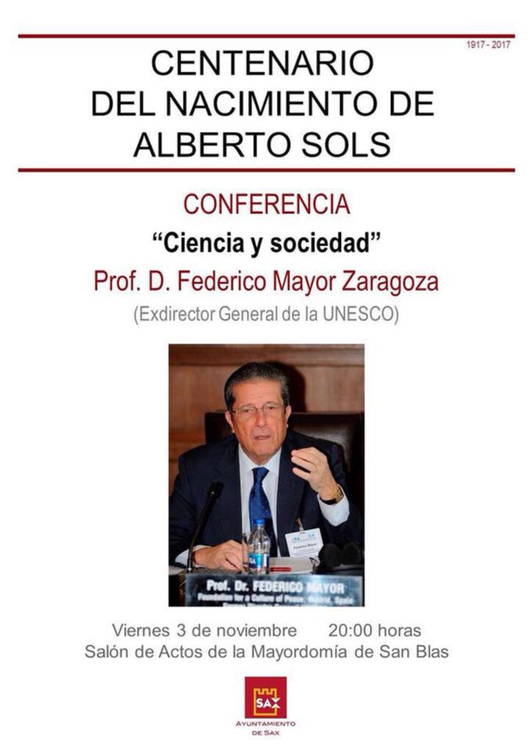 Cartel anunciador de la conferencia de Mayor Zaragoza en Sax Cartel anunciador de la conferencia de Mayor Zaragoza en Sax