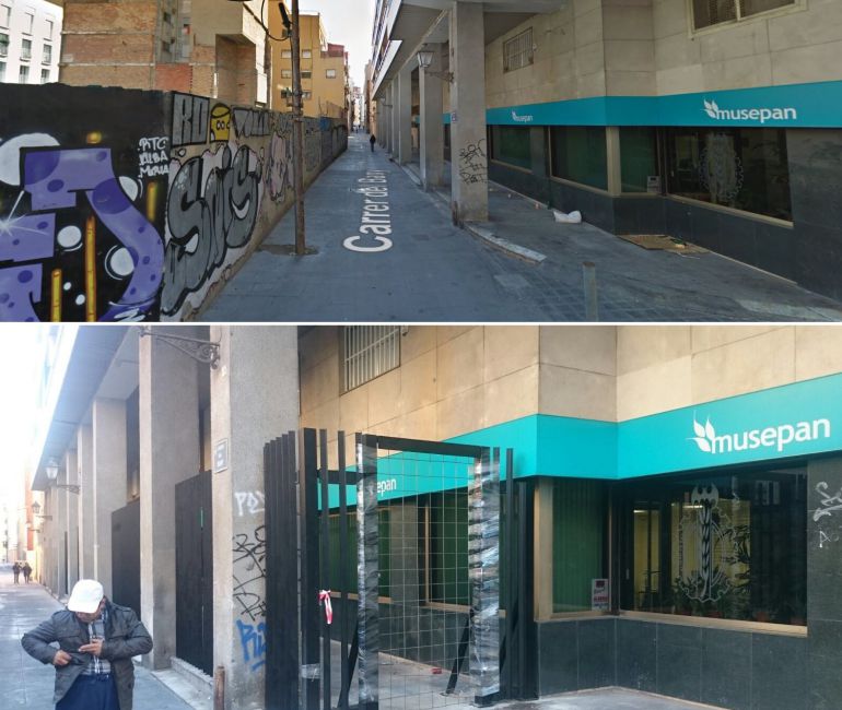 Antes y después de los soportales de la calle del Bany Antes y después de los soportales de la calle del Bany
