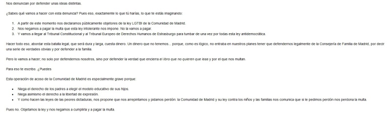 Extracto de la carta remitada por esta asociación a sus simpatizantes Extracto de la carta remitada por esta asociación a sus simpatizantes