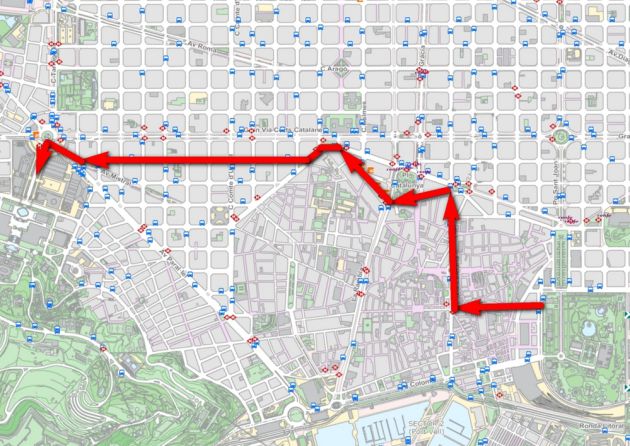El recorrido de la Cabalgata de Reyes de Barcelona, desde la Avenida marqués de la Argentera hasta las fuentes de Montjuïc El recorrido de la Cabalgata de Reyes de Barcelona, desde la Avenida marqués de la Argentera hasta las fuentes de Montjuïc