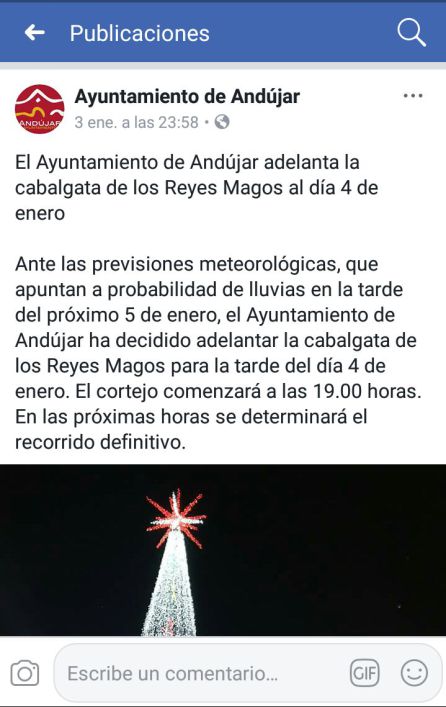 Comunicado del Ayuntamiento de Andújar en redes sociales Comunicado del Ayuntamiento de Andújar en redes sociales