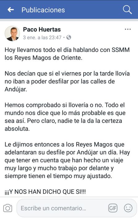 Comunicado del alcalde de Andújar, Francisco Huertas, en redes sociales Comunicado del alcalde de Andújar, Francisco Huertas, en redes sociales