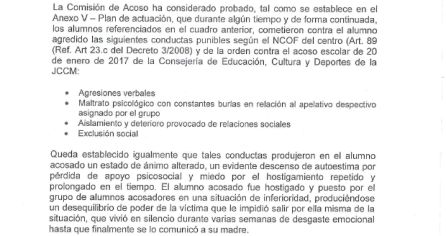 Documento facilitado por la madre del menor en el que el colegio reconoce las agresiones Documento facilitado por la madre del menor en el que el colegio reconoce las agresiones