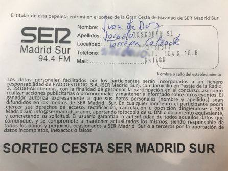 Papeleta ganadora del sorteo Papeleta ganadora del sorteo