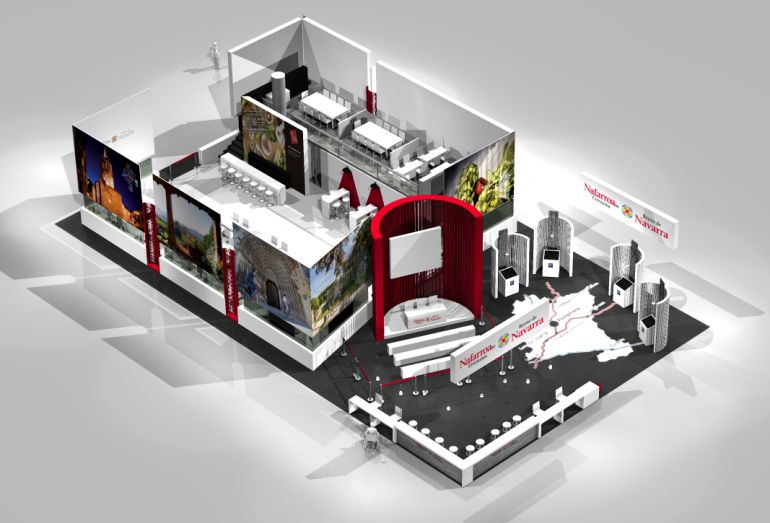 Recreación por ordenador del stand de Navarra en Fitur 2018 Recreación por ordenador del stand de Navarra en Fitur 2018