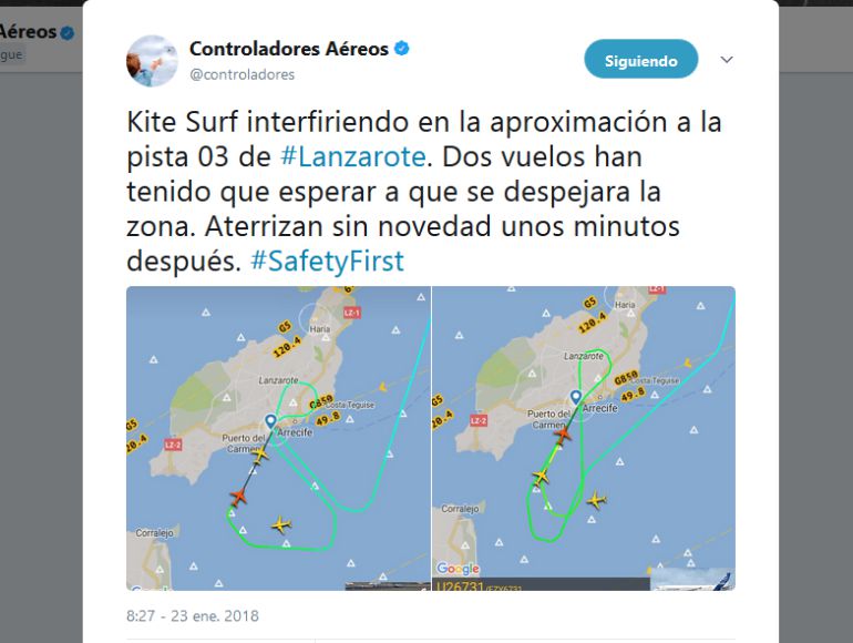 Un kitesurfista retrasa el aterrizaje de dos aviones en el aeropuerto de Lanzarote Un kitesurfista retrasa el aterrizaje de dos aviones en el aeropuerto de Lanzarote