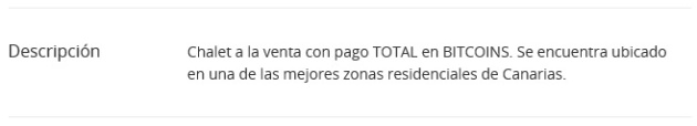 La descripción de la vivienda especifica, concretamente, el pago con bitcoins La descripción de la vivienda especifica, concretamente, el pago con bitcoins
