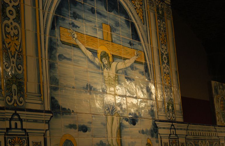 Imagen central del Retablo de azulejos de San Vicente Ferrer que puede verse en los museos catedralicios Imagen central del Retablo de azulejos de San Vicente Ferrer que puede verse en los museos catedralicios