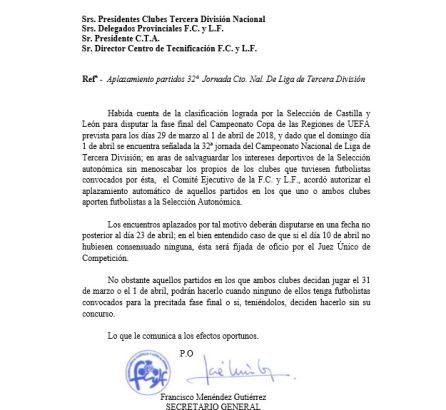 Circular que el ente federativo ha trasladado a los clubes perjudicados. Circular que el ente federativo ha trasladado a los clubes perjudicados.