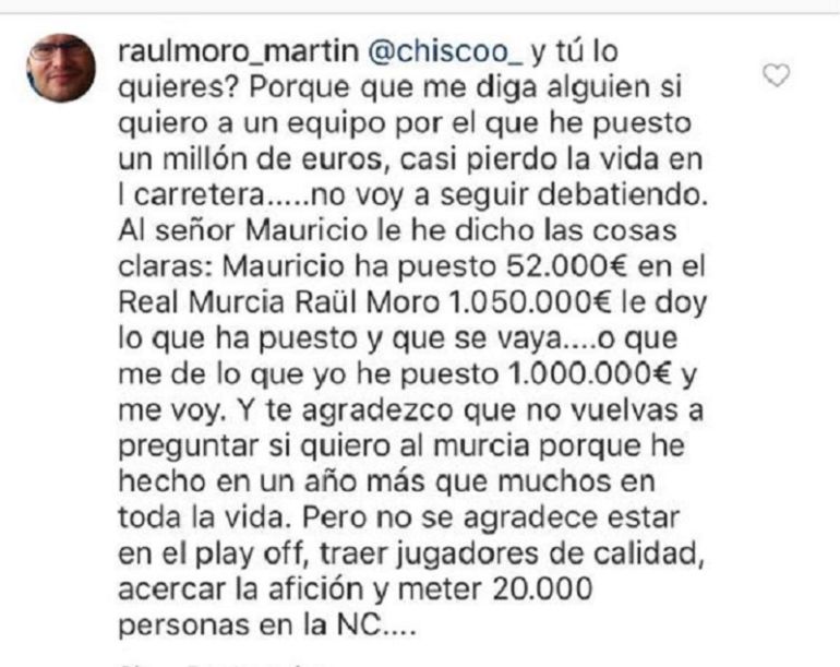 Moro cuenta en Instagram que ofrece 52.000 € a Mauricio para que se vaya... y que tendría un nuevo supuesto inversor Moro cuenta en Instagram que ofrece 52.000 € a Mauricio para que se vaya... y que tendría un nuevo supuesto inversor