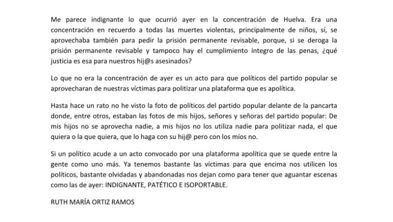 Comunicado firmado por Ruth Ortiz Comunicado firmado por Ruth Ortiz