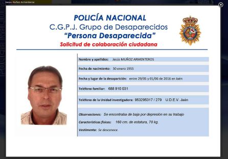 Ficha policial de la desaparición de Jesús Muñoz Armenteros. Ficha policial de la desaparición de Jesús Muñoz Armenteros.