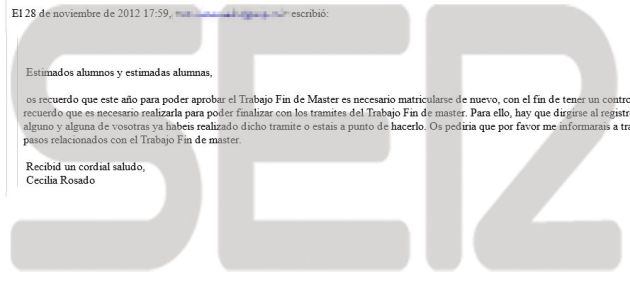 Mail de Cecilia Rosado del 28 de noviembre de 2012. Mail de Cecilia Rosado del 28 de noviembre de 2012.