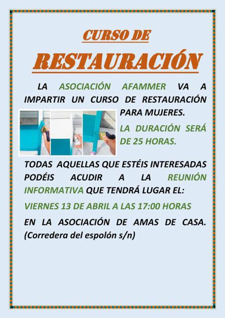 Cartel sobre la reunión del curso de Restauración. Cartel sobre la reunión del curso de Restauración.