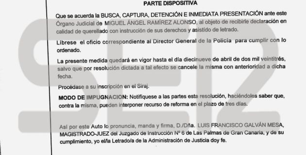 La petición de busca y captura para Miguel Ángel Ramírez. La petición de busca y captura para Miguel Ángel Ramírez.