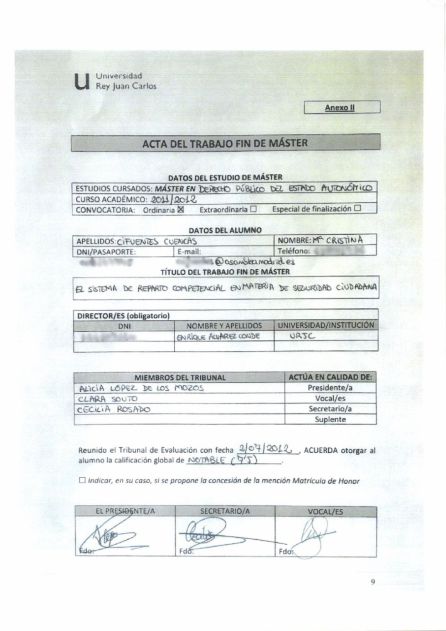 Acta del trabajo de fin de máster Acta del trabajo de fin de máster