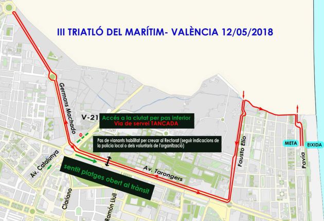 Planificación de cortes de tráfico por la celebración del Triatlón de Valencia Planificación de cortes de tráfico por la celebración del Triatlón de Valencia