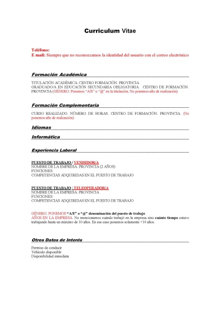 Modelo del curriculum anónimo Modelo del curriculum anónimo