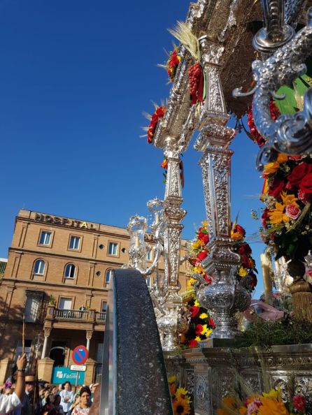 La carreta de la Hermandad de Sevilla Sur ante el Hospital de Fátima La carreta de la Hermandad de Sevilla Sur ante el Hospital de Fátima