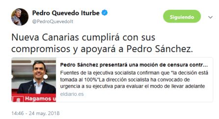 Pedro Quevedo apoyará la moción de censura contra Mariano Rajoy Pedro Quevedo apoyará la moción de censura contra Mariano Rajoy