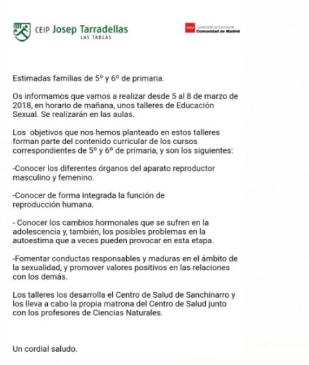 Un colegio público de Madrid censura unas charlas sobre educación sexual para niños de 10 a 12 años Un colegio público de Madrid censura unas charlas sobre educación sexual para niños de 10 a 12 años