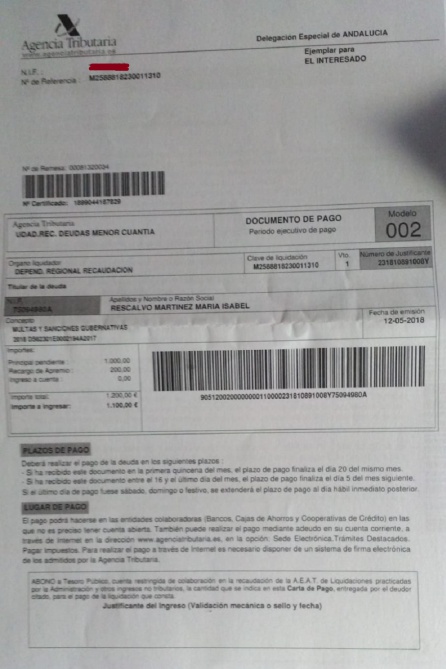 Documento por el que se exige el pago de la sanción impuesta a la portavoz, Maribel Rescalvo y para la que ahora se solicita la colaboración ciudadana. Documento por el que se exige el pago de la sanción impuesta a la portavoz, Maribel Rescalvo y para la que ahora se solicita la colaboración ciudadana.