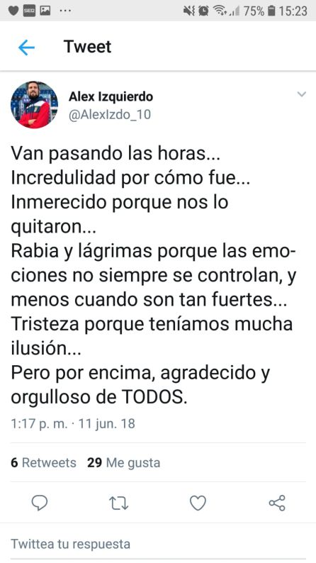 El twett de Álex Izquierdo que muestra su dolor por la eliminación. El twett de Álex Izquierdo que muestra su dolor por la eliminación.