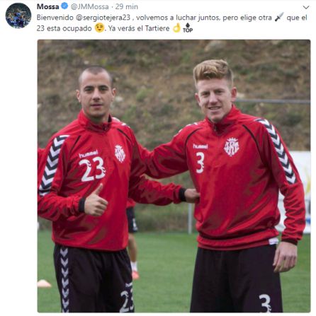 Mossa da la bienvenida a Sergio Tejera a través de las redes sociales. Mossa da la bienvenida a Sergio Tejera a través de las redes sociales.