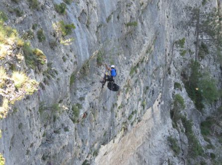El escalador accede por los cortados hasta donde está el nido para cojer al quebratahuesos y llevarlo a la zona donde se encuentran los veterinarios y tecnicos de la fundación El escalador accede por los cortados hasta donde está el nido para cojer al quebratahuesos y llevarlo a la zona donde se encuentran los veterinarios y tecnicos de la fundación