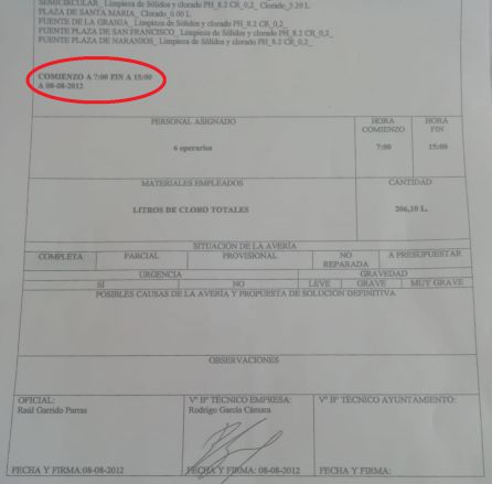 Parte de trabajo de Matinsreg en el que se ven las horas de trabajo. Parte de trabajo de Matinsreg en el que se ven las horas de trabajo.