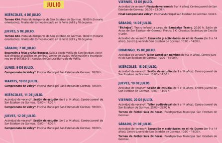 Programa de actividades estivales para el mes de julio. Programa de actividades estivales para el mes de julio.
