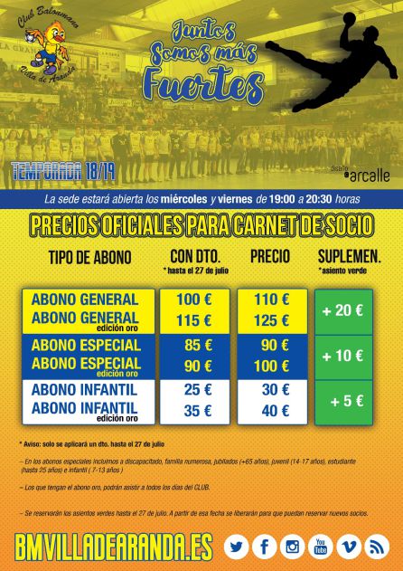 Cartel de la campaña de socios y sus precios. Cartel de la campaña de socios y sus precios.