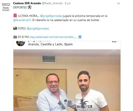 Captura del twitter que adelantaba el acuerdo entre el jugador y el club como adelantó en centrocampista en sus redes sociales. Captura del twitter que adelantaba el acuerdo entre el jugador y el club como adelantó en centrocampista en sus redes sociales.