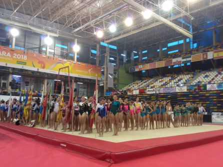 Uno de los momentos protocolarios con las gimnastas en el polideportivo de Guadalajara. Uno de los momentos protocolarios con las gimnastas en el polideportivo de Guadalajara.