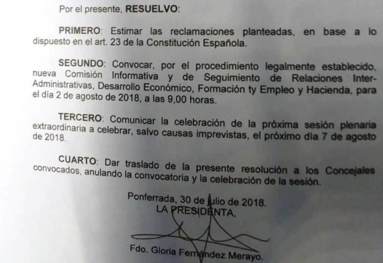 Resolución de la presidenta de la comisión de Hacienda y alcaldesa, Gloria Fernández Merayo Resolución de la presidenta de la comisión de Hacienda y alcaldesa, Gloria Fernández Merayo