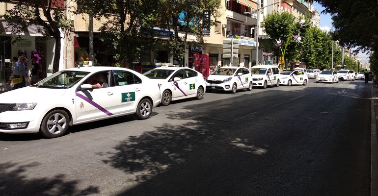 La marcha lenta de taxis, a su llegada a la calle Roldán y Marín. La marcha lenta de taxis, a su llegada a la calle Roldán y Marín.