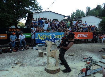 Exhibición de motosierras tallando un cervatillo en el festival de la Sierra y el Hombre Exhibición de motosierras tallando un cervatillo en el festival de la Sierra y el Hombre