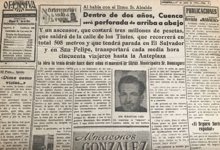 Noticia del proyecto en la edición del 27 de julio de 1952 de 'Ofensiva'. Noticia del proyecto en la edición del 27 de julio de 1952 de 'Ofensiva'.