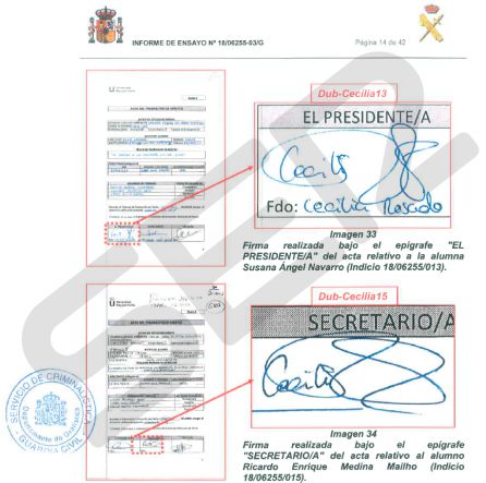 Imagen del informe pericial de la Guardia Civil realizado a la profesora Cecilia Rosado Imagen del informe pericial de la Guardia Civil realizado a la profesora Cecilia Rosado