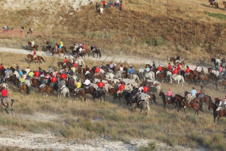 Los caballistas arropan a la manada propiciando un descenso lento en la zona del Embudo Los caballistas arropan a la manada propiciando un descenso lento en la zona del Embudo