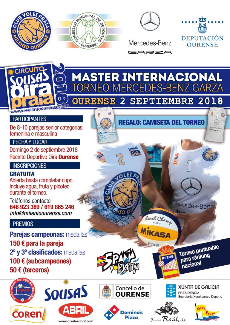 El domingo día 2 de septiembre, en Oira,competirán las mejores parejas del voleibol gallego y portugués, tanto en la categoría masculina como femenina. Torneo Mercedes Benz Garza. El domingo día 2 de septiembre, en Oira,competirán las mejores parejas del voleibol gallego y portugués, tanto en la categoría masculina como femenina. Torneo Mercedes Benz Garza.