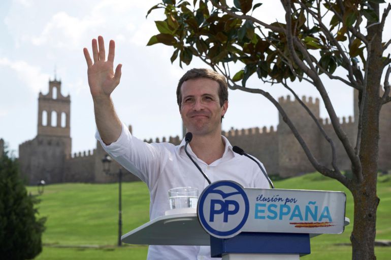 El presidente del PP, Pablo Casado, durante el acto celebrado hoy en Ávila para dar comienzo al curso político. El presidente del PP, Pablo Casado, durante el acto celebrado hoy en Ávila para dar comienzo al curso político.